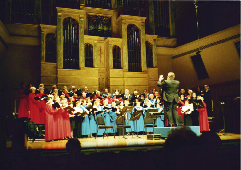 Brent Weaver conducting singers at Spivey Hall, April 2001